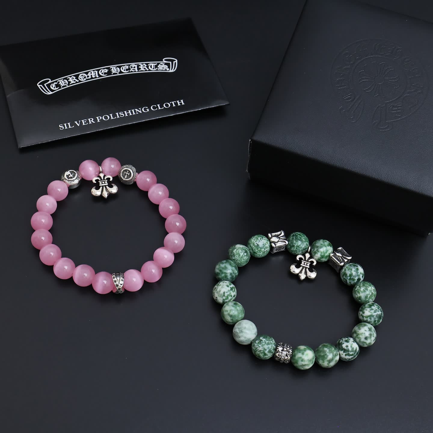 Chrome Hearts Beaded Bracelet with Fleur-de-lis Charms